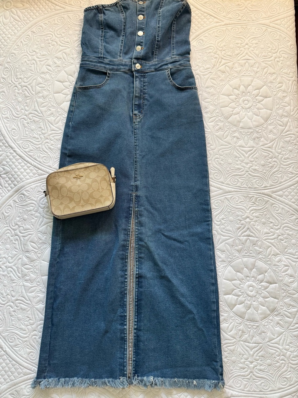 Blue Denim Maxi dress with Front Zip Slit-Large